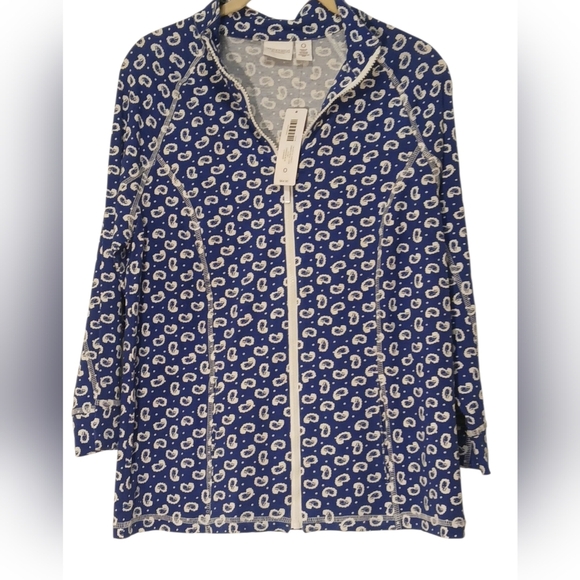 Weekends By Chico's -NWT Blue Paisley Zip Up Jacket W/3/4 Sleeves Pockets,Size 0 - Picture 9 of 10